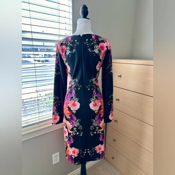 INC International Concepts Black Floral Long Sleeve Dress - Picture 3 of 4